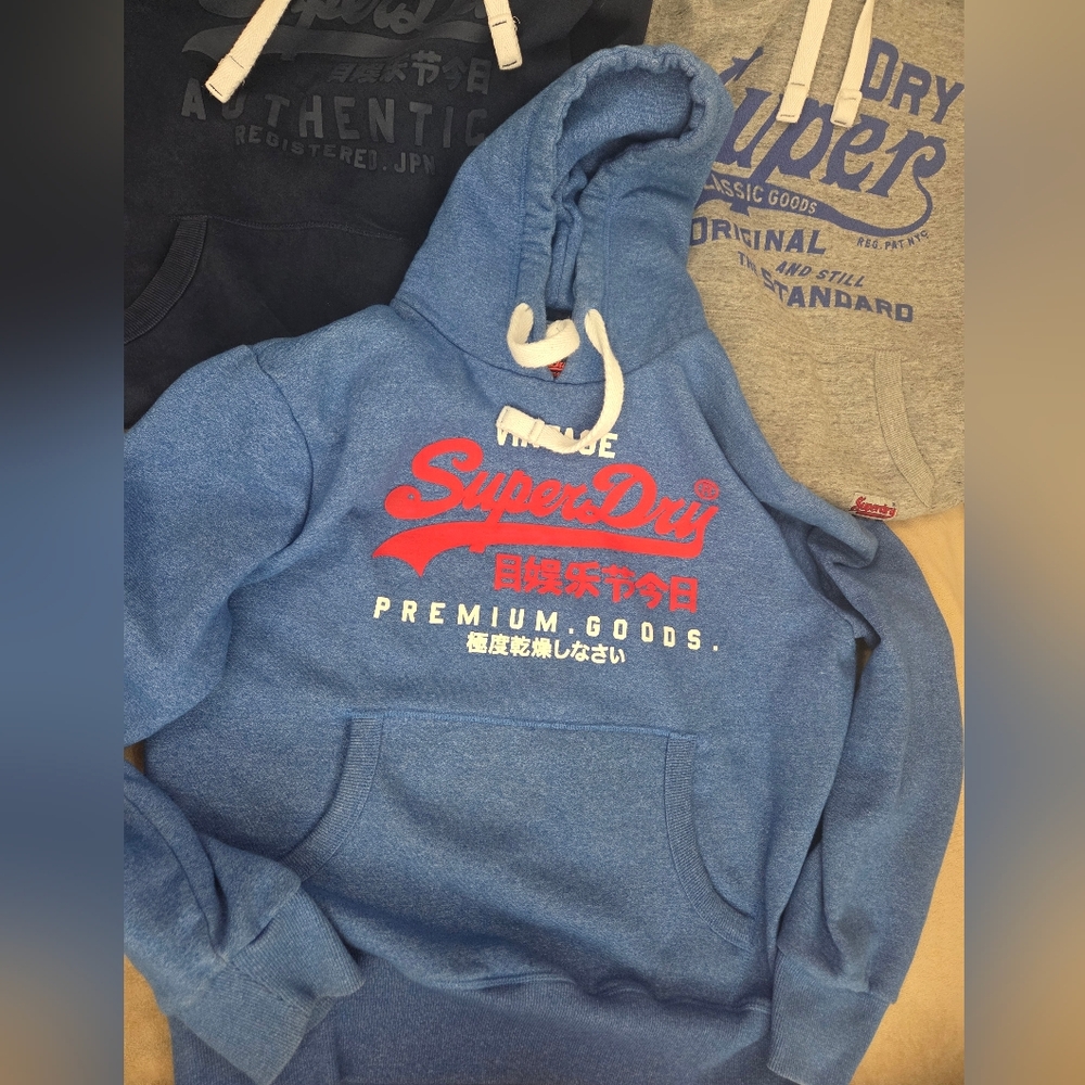 3 Superdry Men's Hoodies 2X in Blue, Navy, and Gray Hardly Worn. EXCELLENT USED - Picture 7 of 10